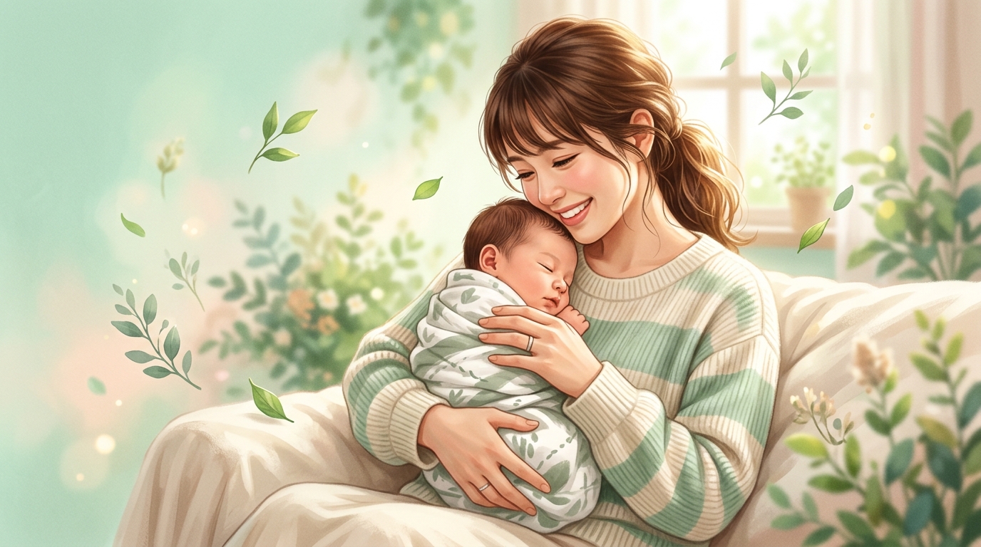 男の子の赤ちゃんを抱く女性